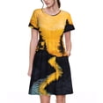 thumbnail image 1 of Fotbe Sunset River Pine Trees Pattern Dress Casual Womens Fashion Short Sleeve Maxi Dress T Shirt Dress Striped Long Color Block Maxi Dress, 1 of 6