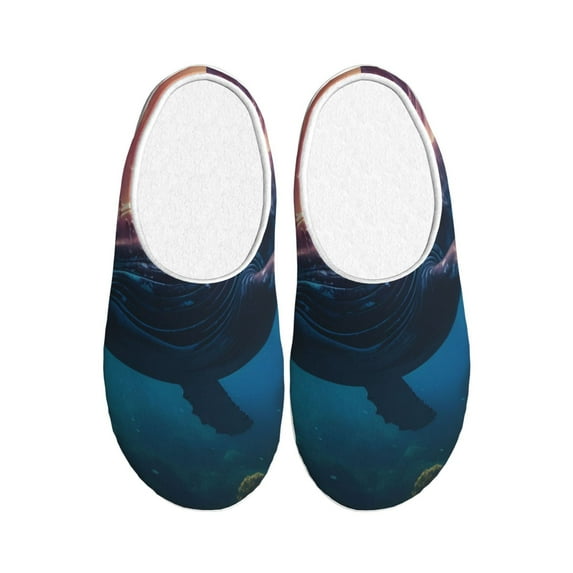 Fotbe Sunshine Ocean Whale Pattern Women's Fuzzy Curly Fur Memory Foam Loafer Slippers Indoor Outdoor Slippers Winter Home Shoes-46/47