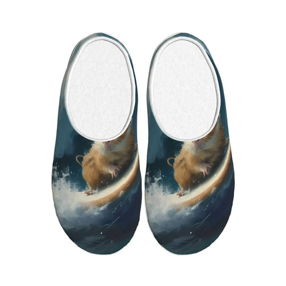 Fotbe Surfing Guinea Pig Pattern Women's Fuzzy Curly Fur Memory Foam Loafer Slippers Indoor Outdoor Slippers Winter Home Shoes-44/45
