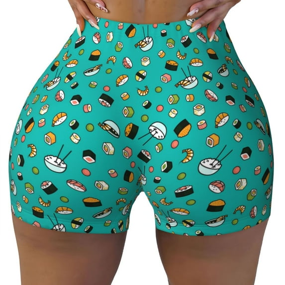 Fotbe Sushi (3) Seamless Shorts, Womens Workout Shorts High Waist Stretch Booty Short for Gym/Yoga/Running/Biking-X-Large