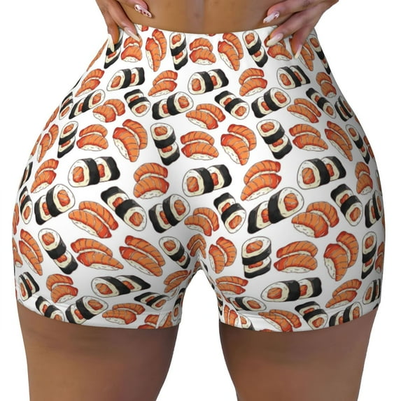 Fotbe Sushi Roll Seamless Shorts, Womens Workout Shorts High Waist Stretch Booty Short for Gym/Yoga/Running/Biking-Small