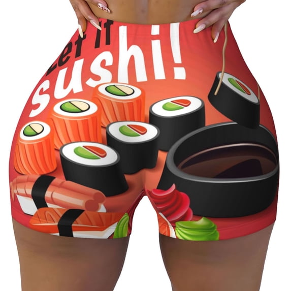 Fotbe Sushi Seamless Shorts, Womens Workout Shorts High Waist Stretch Booty Short for Gym/Yoga/Running/Biking-X-Large