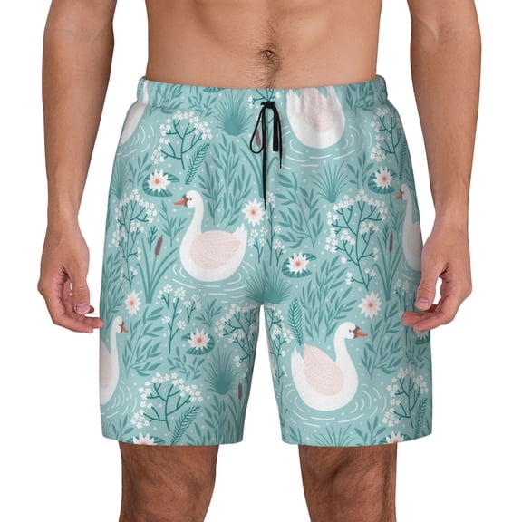 Fotbe Swan And Flowers4 Men’s Swim Trunks Quick Dry Swim Shorts Board Shorts with Mesh Lining-Small