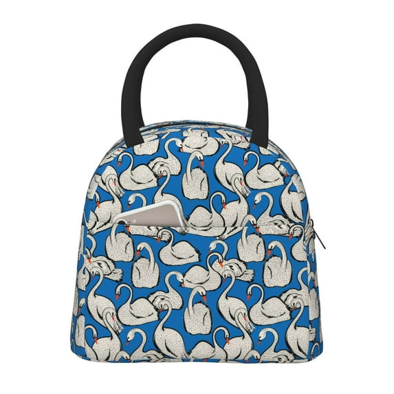 Fotbe Swan Birds Pattern Lunch Bag, Insulated Lunch Box, Small Leakproof Cooler Food Lunch Containers Reusable High Capacity Lunch Tote Bags for Work, Travel, Outdoor
