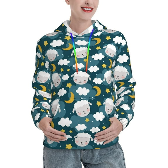 Fotbe Sweet Dream Lamb Pattern Womens Long Sleeve Hoodie, Pullover Hooded Sweatshirt, Kangaroo Pocket Hoodie with Eye-catching Drawstrings-X-Large