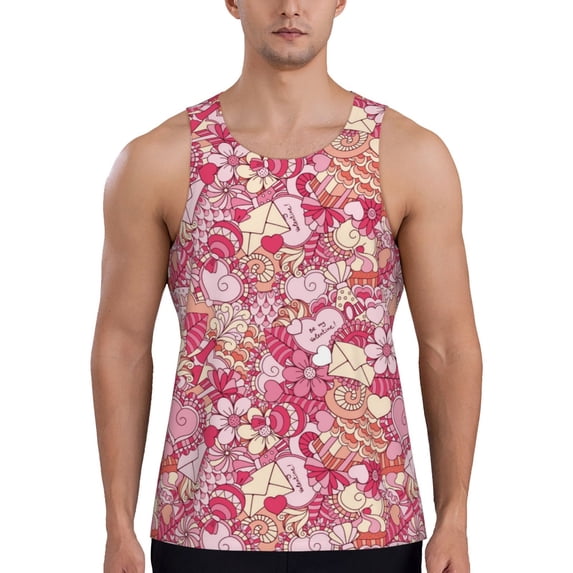 Fotbe Sweet Pattern Men's Quick Dry Workout Tank Top Gym Muscle Tee Fitness Bodybuilding Sleeveless T Shirt Breathable Workout Shirt-Small