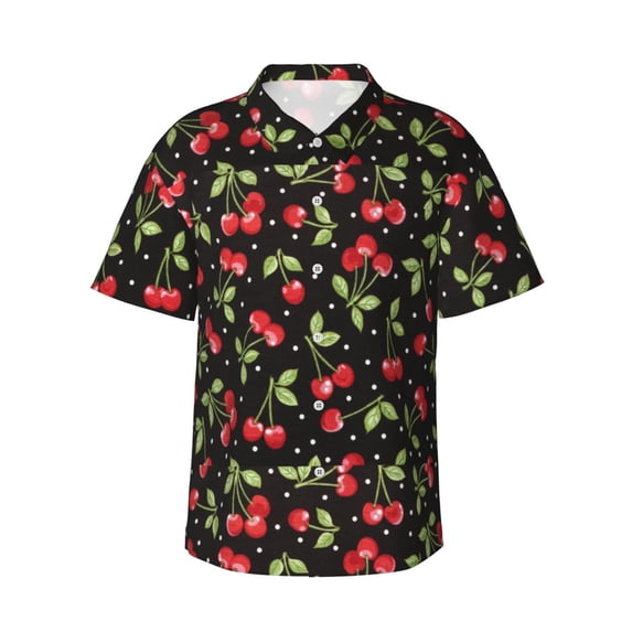 Fotbe Sweet Red Cherry Hawaiian Shirt For Men Unisex Summer Beach Casual Short Sleeve Cotton Linen Button Down Shirts-Medium