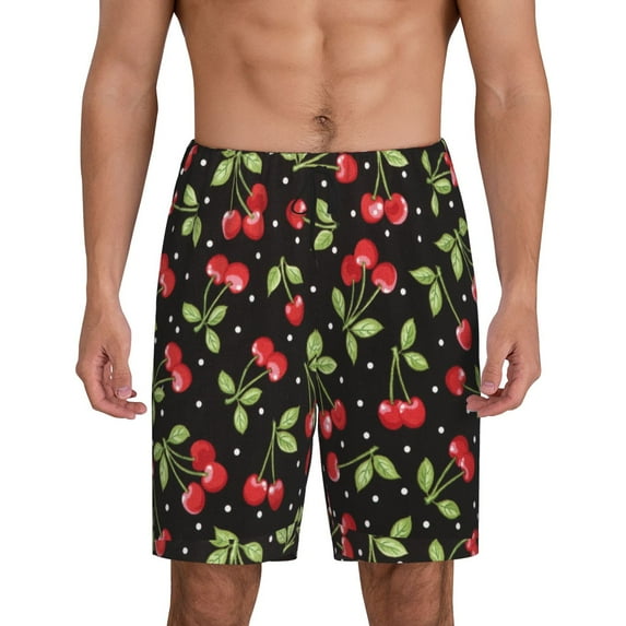 Fotbe Sweet Red Cherry Pajama Shorts for Men, Men's Pajama Bottoms, Sleepwear,Short Pajama Pants-Small