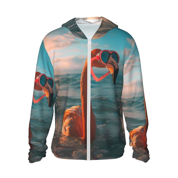 Fotbe Swimming Goggled Flamingo Men's Women's UPF 50+ Sun Protection Jacket Hooded Cooling Shirt with Pockets Hiking Outdoor Performance-