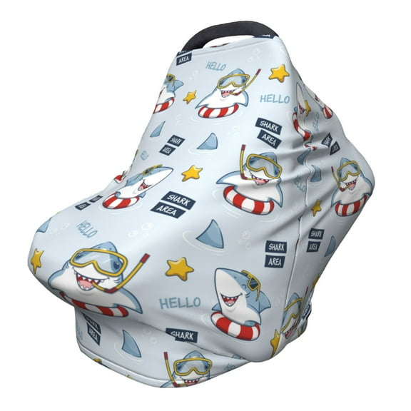 Fotbe Swimming Shark Pattern Car Seat Covers for Babies, Nursing Breastfeeding Cover Infant Carseat Canopy, Soft Stretchy Carrier Cover