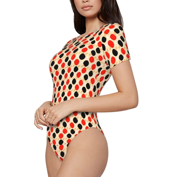 Fotbe Table Tennis Rackets Women's Crew Neck Short Sleeves Bodysuit Tops Round Neck Slim Sleeveless Soft Comfortable Basic-Medium