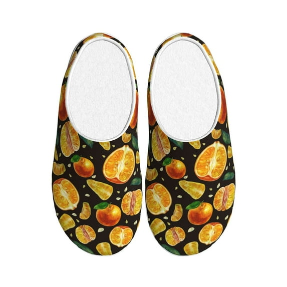 Fotbe Tangerine Pattern Women's Fuzzy Curly Fur Memory Foam Loafer Slippers Indoor Outdoor Slippers Winter Home Shoes-46/47