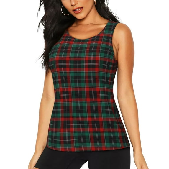 Fotbe Tartan Plaid Womens Loose Fit Casual Flowy Slim-Fit Tank Tops Athletic Round Neck Trendy Sleeveless Summer Tops for Gym and Yoga-Small
