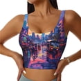thumbnail image 1 of Fotbe Taxi Colorful Town Pattern Womens' Sports Bra Longline Wirefree Padded with Medium Support Sports Moisture-Wicking Workou Vest,Tank Top-X-Large, 1 of 7