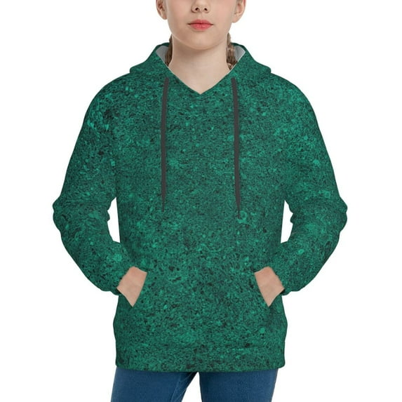 Fotbe Teal Marble Pattern Youth Pullover Hooded Sweatshirt, Boys Hoodie, Kangaroo Pocket Hoodie for Kids Girls -Small