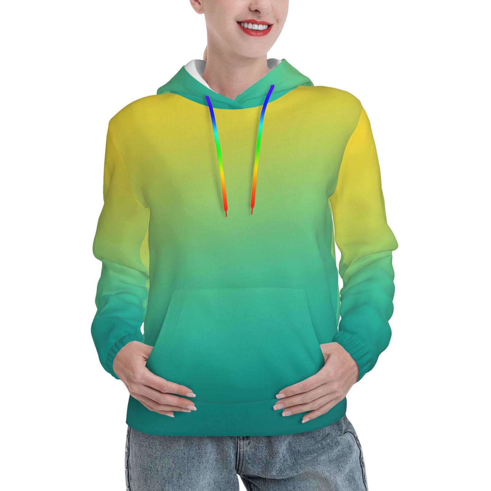 Fotbe Teal To Yellow Gradient Pattern Womens Long Sleeve Hoodie