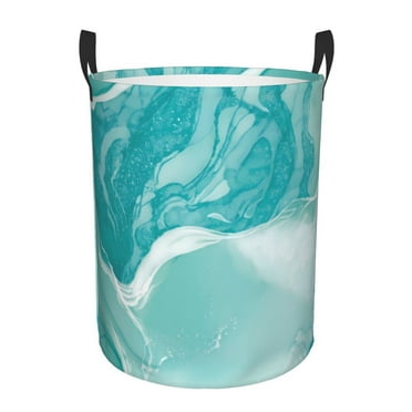 Fotbe Teal Turquoise 1 Laundry Basket with Handles, Waterproof Large Laundry Hamper, Wash Bag for Corner Dorm, Rolling Laundry Basket with Handles-Small