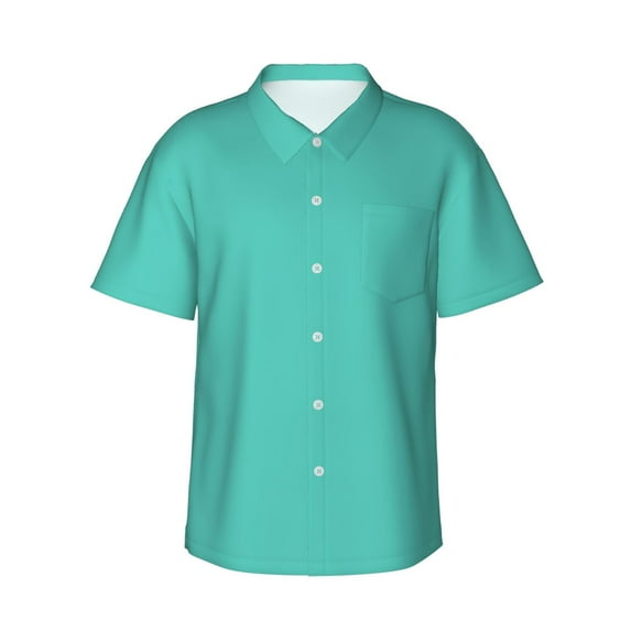 Fotbe Teal Turquoise Hawaiian Shirt for Men Unisex Summer Beach Casual Short Sleeve Cotton Linen Button Down Shirts-Small
