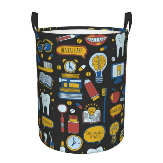 Fotbe Teeth Laundry Basket with Handles, Waterproof Large Laundry Hamper, Wash Bag for Corner Dorm, Rolling Laundry Basket with Handles-Medium