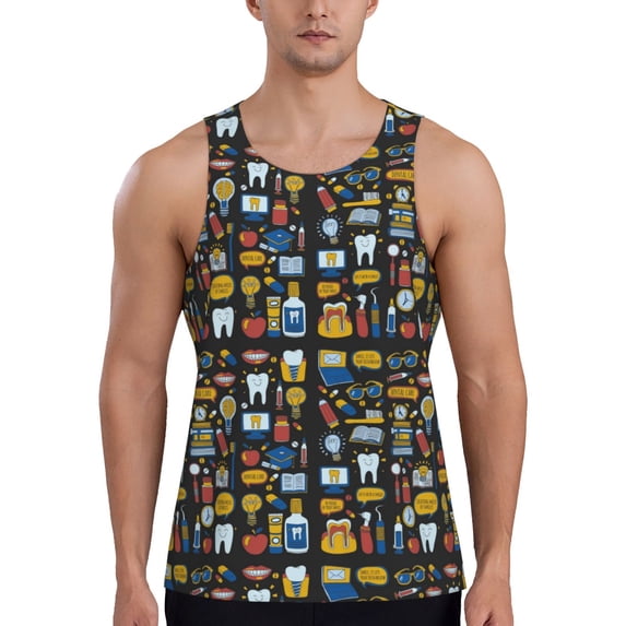 Fotbe Teeth Pattern Men's Quick Dry Workout Tank Top Gym Muscle Tee Fitness Bodybuilding Sleeveless T Shirt Breathable Workout Shirt-4X-Large