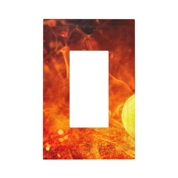 Fotbe Tennis Ball In Fire Print Duplex Receptacle Wall Plate, 1-Gang 5.0" x3.0" Wall Outlet Covers, Dual Outlet Faceplates Covers, Color-matched Screws Included-Style U