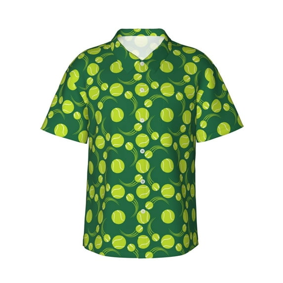 Fotbe Tennis Balls Hawaiian Shirt for Men Unisex Summer Beach Casual Short Sleeve Cotton Linen Button Down Shirts-Large