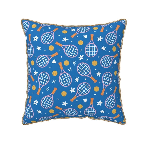 Fotbe Tennis Pattern Velvet Decorative Throw Pillow Covers with Elegant Piping, Soft Plush Cushion Cover for Sofa, Bed, Car, Office-18"x18"