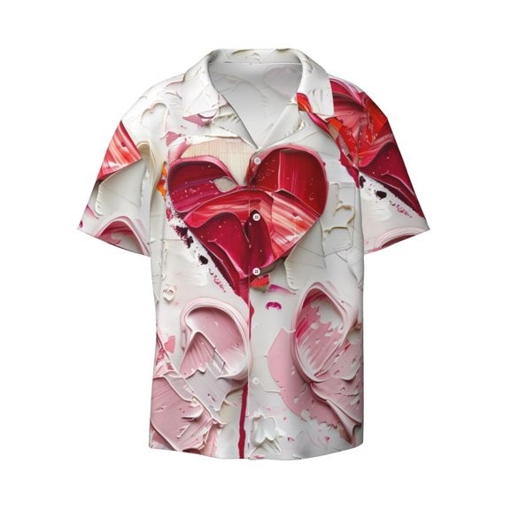 Fotbe Textured Heart Abstract Art print Short Sleeve Button Down Shirts for Men Casual Summer Beach Wrinkle Free Shirt-Medium
