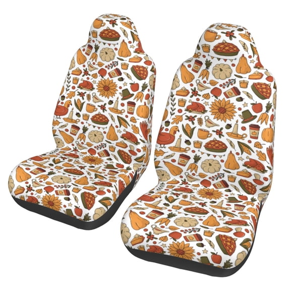 Fotbe Thanksgiving Food Pattern Automotive Seat Covers for Cars Trucks and SUVs – Car Seat Covers for Front Seats,Protective Seat Covers,Vehicle Seat Covers, Set of 2