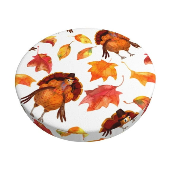 Fotbe Thanksgiving Turkey Leaves Stool Covers Round,Waterproof Round Bar Stool Covers Bar Chair Covers Washable Stool Cushion Slipcover for 12-14 Inch Chair-12 inch
