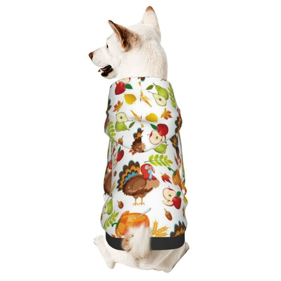 Fotbe Thanksgiving Turkey Print Small Dog Sweater Hoodies Pet Grey Hooded Soft Fleece Sweatshirts with Pocket Fall Winter Puppy Cat Sweaters Warm Clothes-Medium