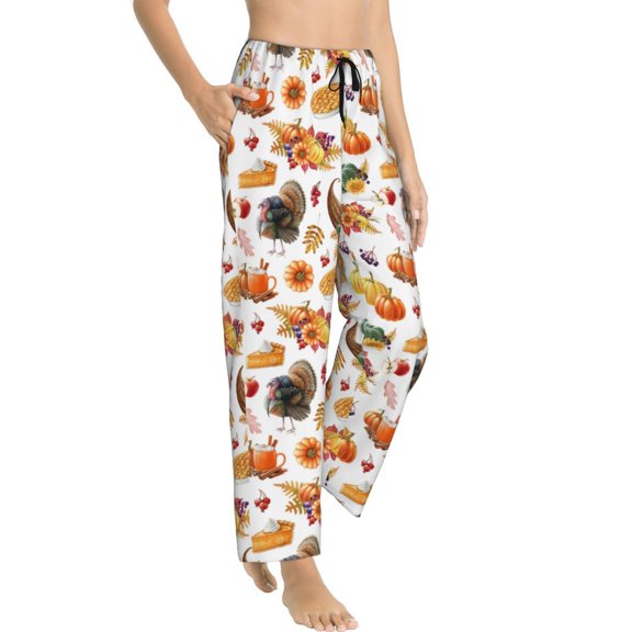 Fotbe Thanksgiving Turkeys 1 Women's Pajama Pants,Sleepwear Pants,Pj Bottoms Drawstring And Pockets-