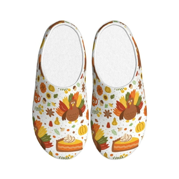 Fotbe Thanksgiving With Turkey Pattern Women's Fuzzy Curly Fur Memory Foam Loafer Slippers Indoor Outdoor Slippers Winter Home Shoes-44/45