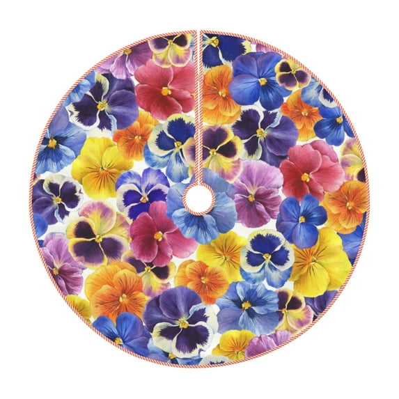 Fotbe The Garden Tricolor Pansy Flower Pattern Christmas Tree Skirt, Tree Skirts Plush Christmas Decorations, Christmas Tree Skirts Xmas Decorations Holiday Party Decor-30"
