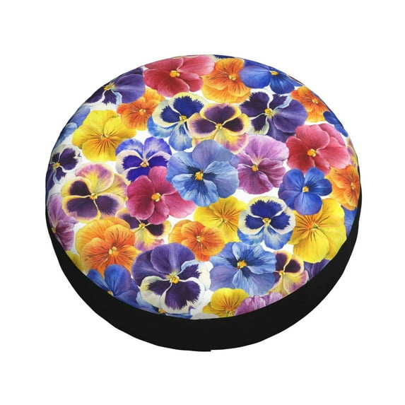 Fotbe The Garden Tricolor Pansy Flower Spare Tire Cover Thickening Universal Fit for Jeep, Trailer, RV, SUV, Truck, Tough Tire Wheel Soft Cover-14 inch