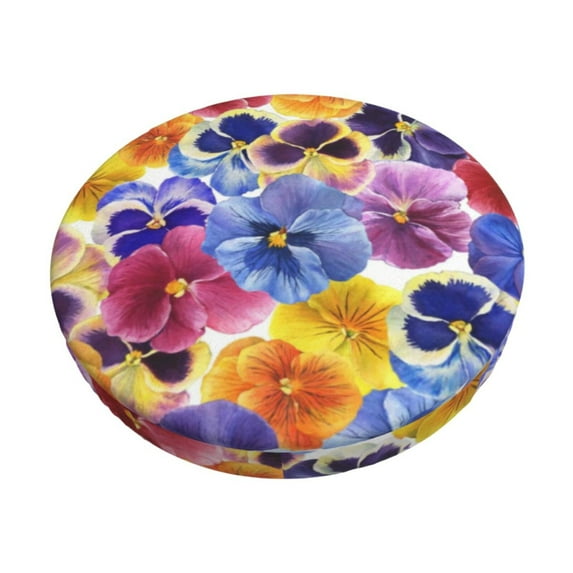 Fotbe The Garden Tricolor Pansy Flower Stool Covers Round,Waterproof Round Bar Stool Covers Bar Chair Covers Washable Stool Cushion Slipcover for 12-14 Inch Chair-12 inch