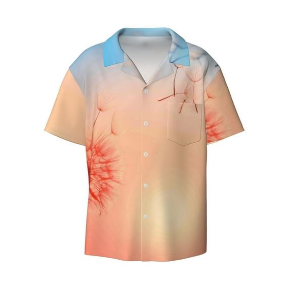 Fotbe The Sunset of Dandelion print Short Sleeve Button Down Shirts for Men Casual Summer Beach Wrinkle Free Shirt-XX-Large