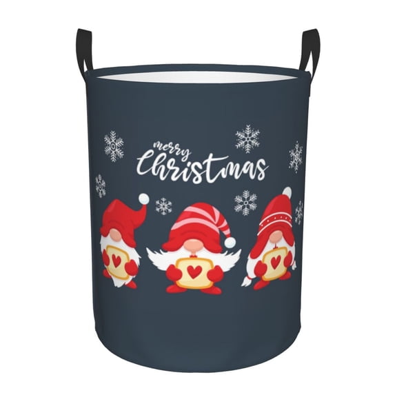 Fotbe Three Cute Christmas Gnomes Laundry Basket with Handles, Waterproof Large Laundry Hamper, Wash Bag for Corner Dorm, Rolling Laundry Basket with Handles-Small