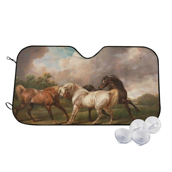 Fotbe Three Horses Oil Painting Car Windshield Sunshade | Sun Visor Protector Front Window Shade, Keeps Out UV Rays, Keeps Your Vehicle Cool-Small
