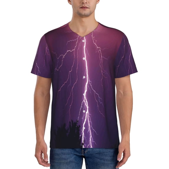 Fotbe Thunderstorm Violet Purple Baseball Jersey Shirt for Men and Women, Casual Short Sleeves Button Down T-Shirt-X-Large