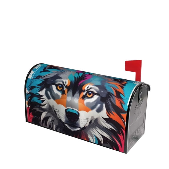 Fotbe Tie-Dye Wolf Head Mailbox Covers Post Letter Box Cover Garden Decor Standard Size-21x18 in