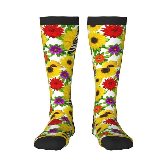 Fotbe Tiger Swallowtail On Flowers print Women's Men's Novelty Crew Socks Cotton Socks Knee High Socks for Walking,Running,Nurses,Pregnancy