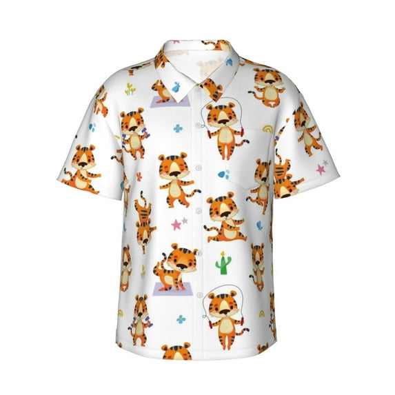 Fotbe Tigers Go In For Sports Hawaiian Shirt For Men Unisex Summer Beach Casual Short Sleeve Cotton Linen Button Down Shirts-3x-Large