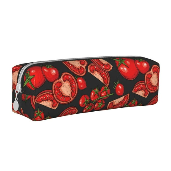 Fotbe Tomato Pattern Leather Pencil Case, Pencil Pouch with Durable Zipper, Compact and Stylish Organizer for Stationery, Art Supplies, Travel Essentials