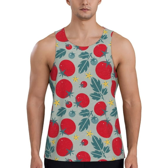Fotbe Tomato Pattern Men's Quick Dry Workout Tank Top Gym Muscle Tee Fitness Bodybuilding Sleeveless T Shirt Breathable Workout Shirt-Small
