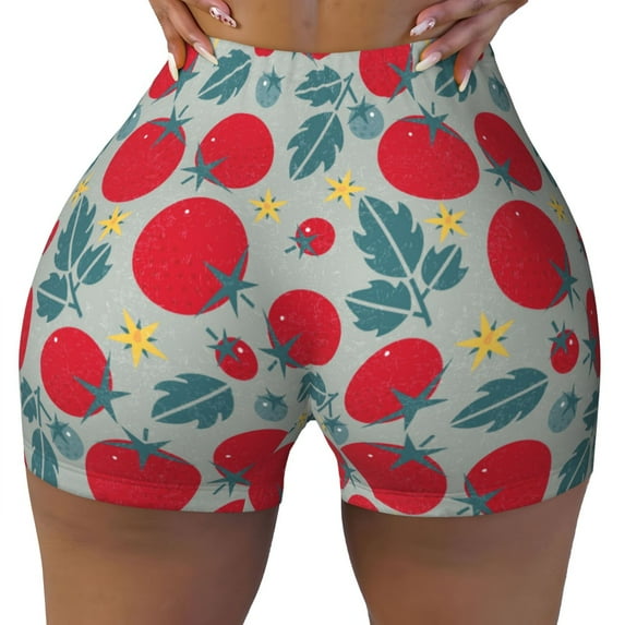 Fotbe Tomato Seamless Shorts, Womens Workout Shorts High Waist Stretch Booty Short for Gym/Yoga/Running/Biking-XX-Large