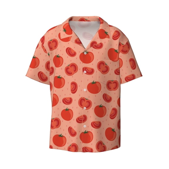 Fotbe Tomato print Short Sleeve Button Down Shirts for Men Casual Summer Beach Wrinkle Free Shirt-4X-Large