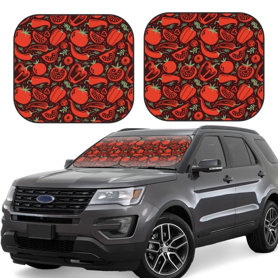 Fotbe Tomatoes And Chili 2-Piece Car Windshield Sun Shade | Sun Blocker for Car Windshield | Foldable Automotive Interior Accessories for Sun Protection-Medium