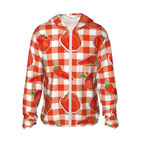 Fotbe Tomatoes And Chili Men's Women's UPF 50+ Sun Protection Jacket Hooded Cooling Shirt with Pockets Hiking Outdoor Performance-XX-Large