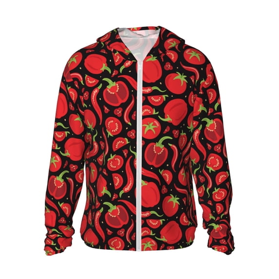 Fotbe Tomatoes And Chili Men's Women's UPF 50+ Sun Protection Jacket Hooded Cooling Shirt with Pockets Hiking Outdoor Performance-